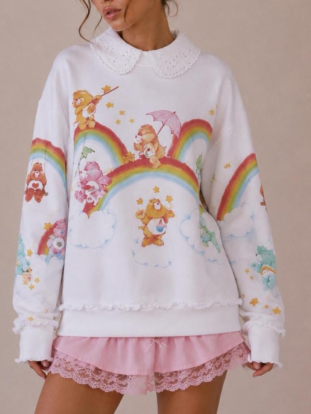 White Care Bears Rainbow Graphic Kids Sweatshirt